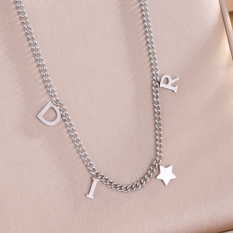 Fashion Letter Star Pendant Necklace For Women Simple Stainless Steel Chain Luxury Jewelry Accessory Gift ﻿