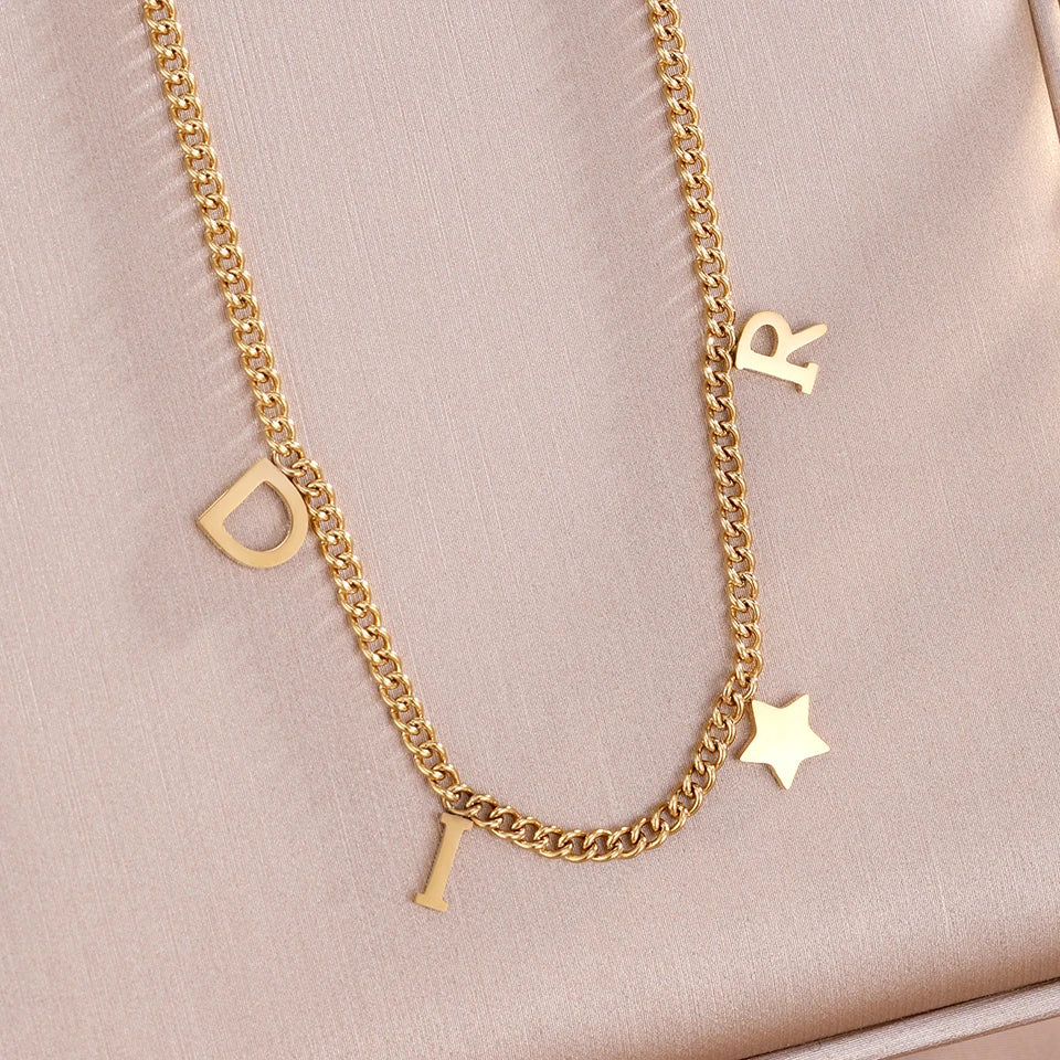 Fashion Letter Star Pendant Necklace For Women Simple Stainless Steel Chain Luxury Jewelry Accessory Gift ﻿
