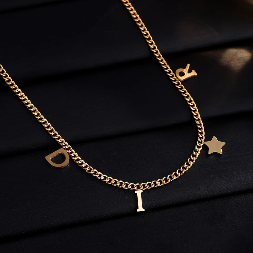Fashion Letter Star Pendant Necklace For Women Simple Stainless Steel Chain Luxury Jewelry Accessory Gift ﻿
