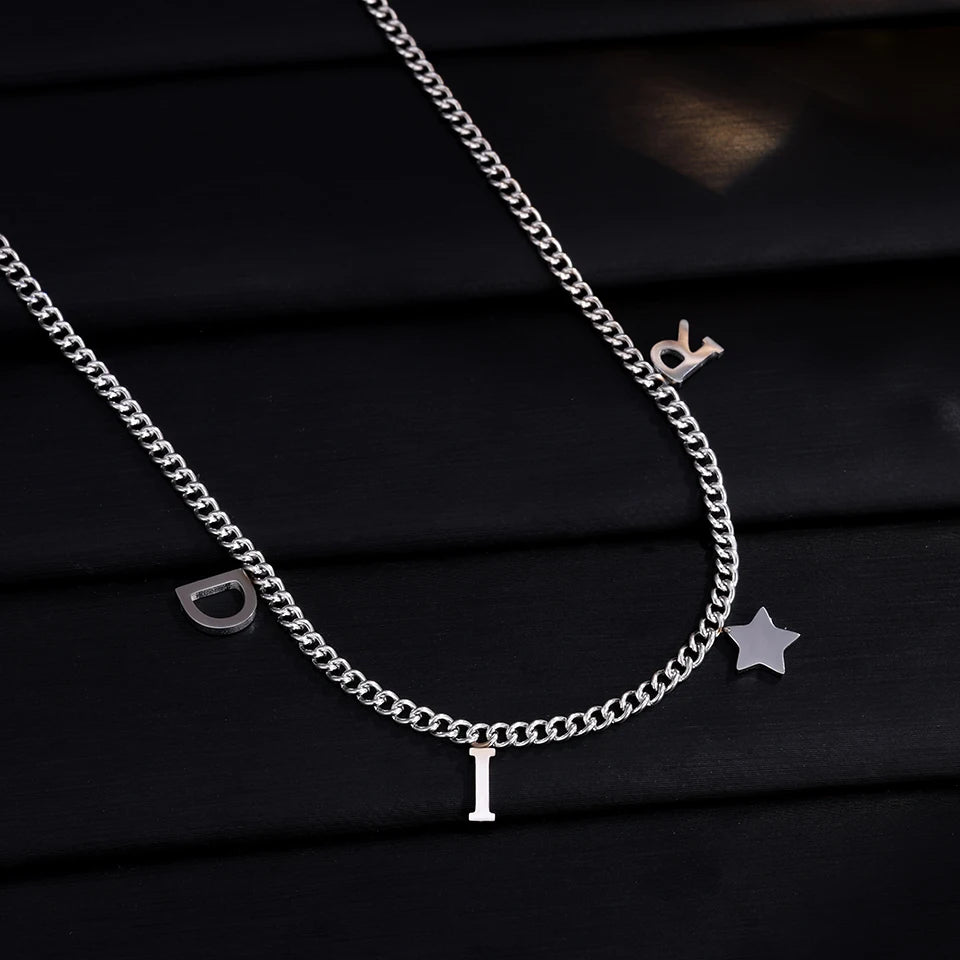Fashion Letter Star Pendant Necklace For Women Simple Stainless Steel Chain Luxury Jewelry Accessory Gift ﻿