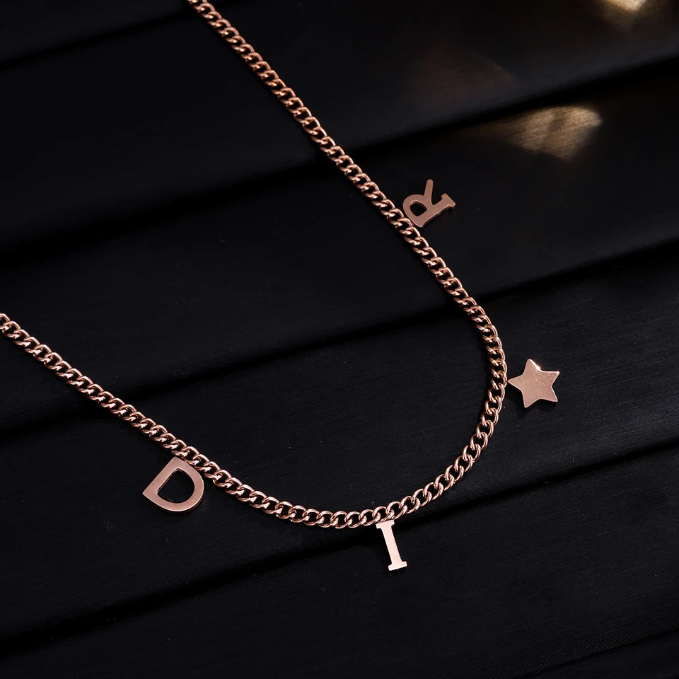 Fashion Letter Star Pendant Necklace For Women Simple Stainless Steel Chain Luxury Jewelry Accessory Gift ﻿