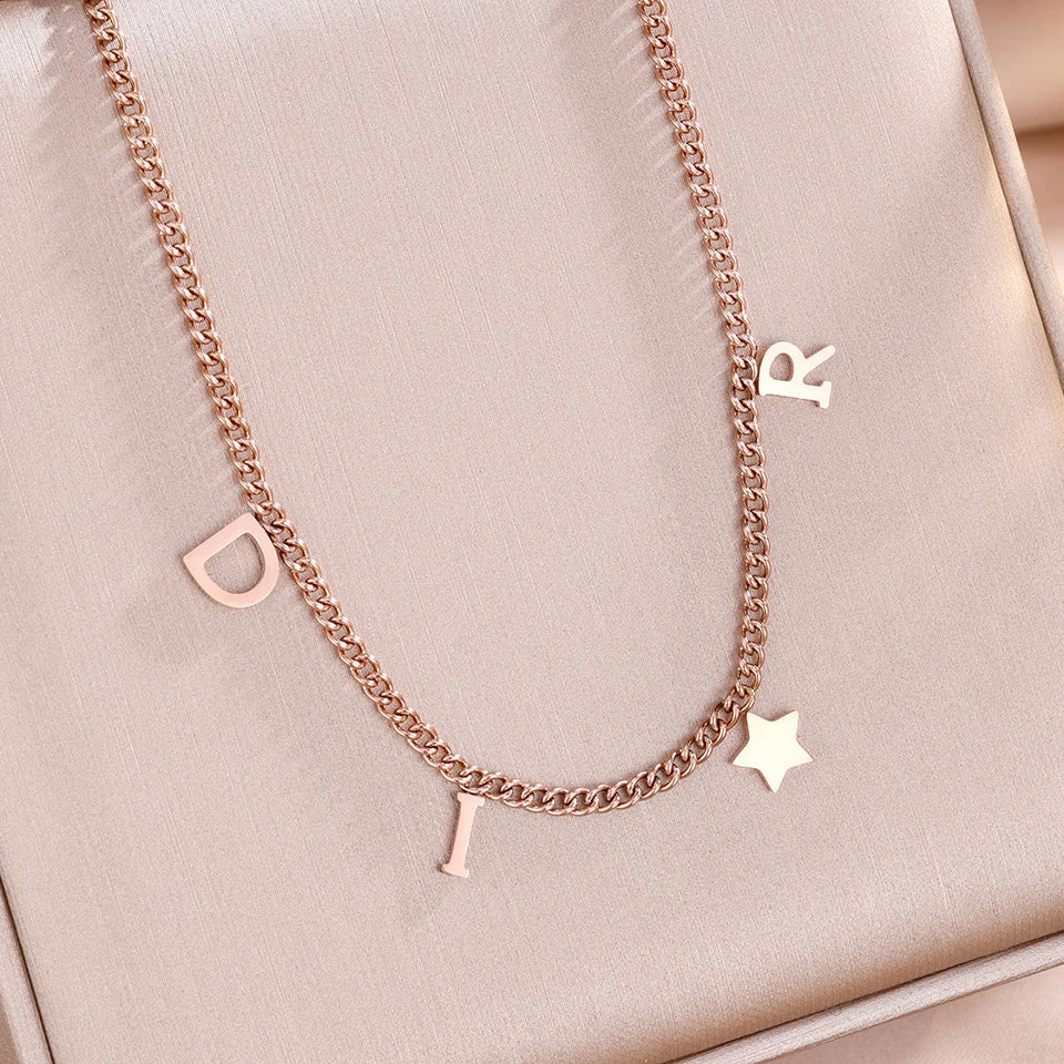 Fashion Letter Star Pendant Necklace For Women Simple Stainless Steel Chain Luxury Jewelry Accessory Gift ﻿